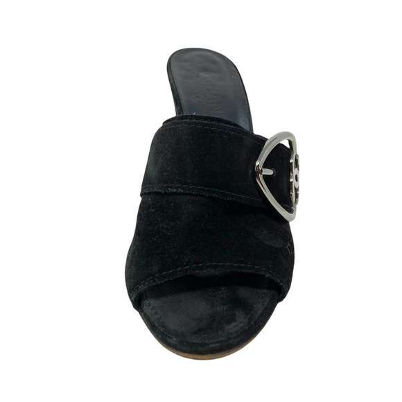 CHANEL Black Suede Heart Buckle Open Toe Wedge SINGLE LEFT SHOE - Size 9.5 - Picture 4 of 11